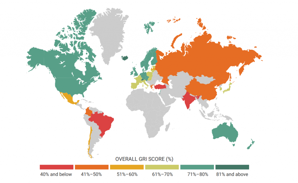 Качество пенсионной системы по индексу Natixis в разных странах мира. Лучше всего живется пожилым людям в «зелёных» странах.